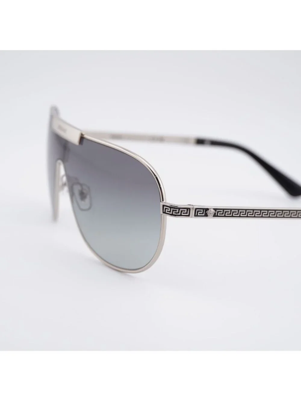 Versace VE2293 100011 Shield Sunglasses Silver Shield Frame, Grey Lenses
